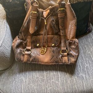 Iman Brown Snake Print Shoulder Bag